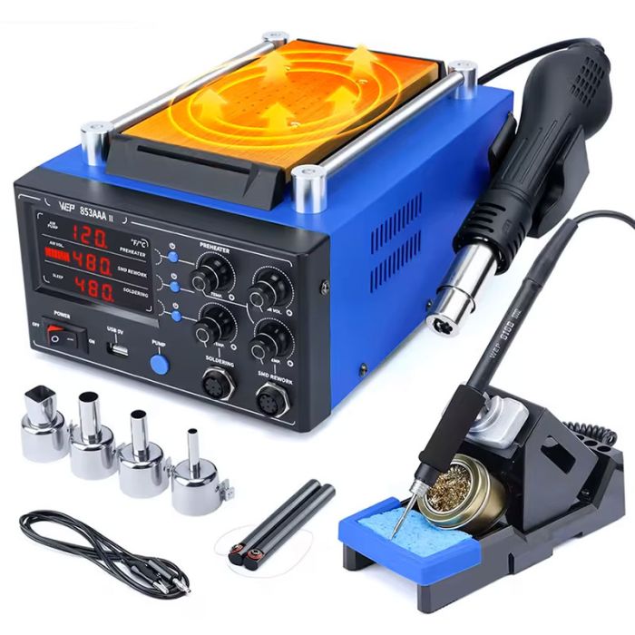 Паяльна станція 3 в 1 WEP 853AAA-II / паяльник C245 + термофен + сепаратор / USB / 1250 Вт