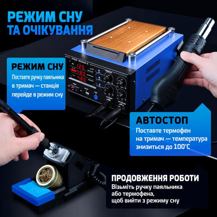 Паяльна станція 3 в 1 WEP 853AAA-II / паяльник C245 + термофен + сепаратор / USB / 1250 Вт