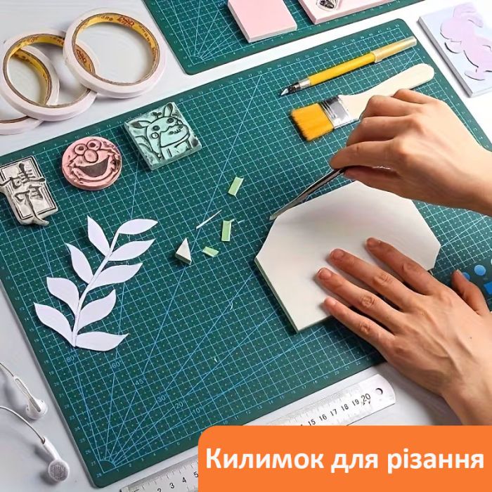 Коврик мат для резки, формат А3, с разметкой, двусторонний, полиуретан, толщина 1.2 mm Black