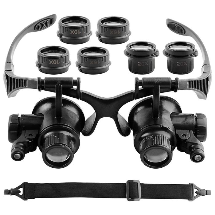 Лупа окуляри бінокулярні Magnifier 9892GJ з LED підсвіткою / збільшення 10X 15X 20X 25X
