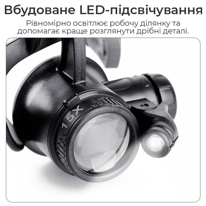 Лупа окуляри бінокулярні Magnifier 9892G з LED підсвіткою / бокси для лінз / збільшення 10X 15X 20X 25X