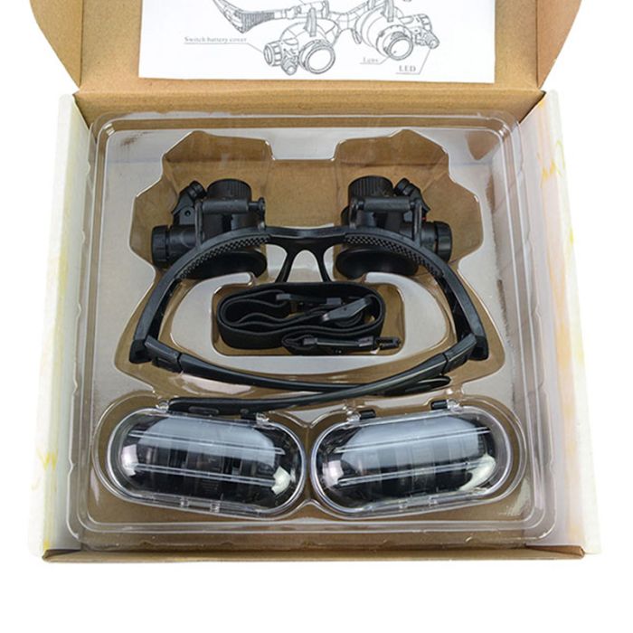 Лупа окуляри бінокулярні Magnifier 9892G з LED підсвіткою / бокси для лінз / збільшення 10X 15X 20X 25X