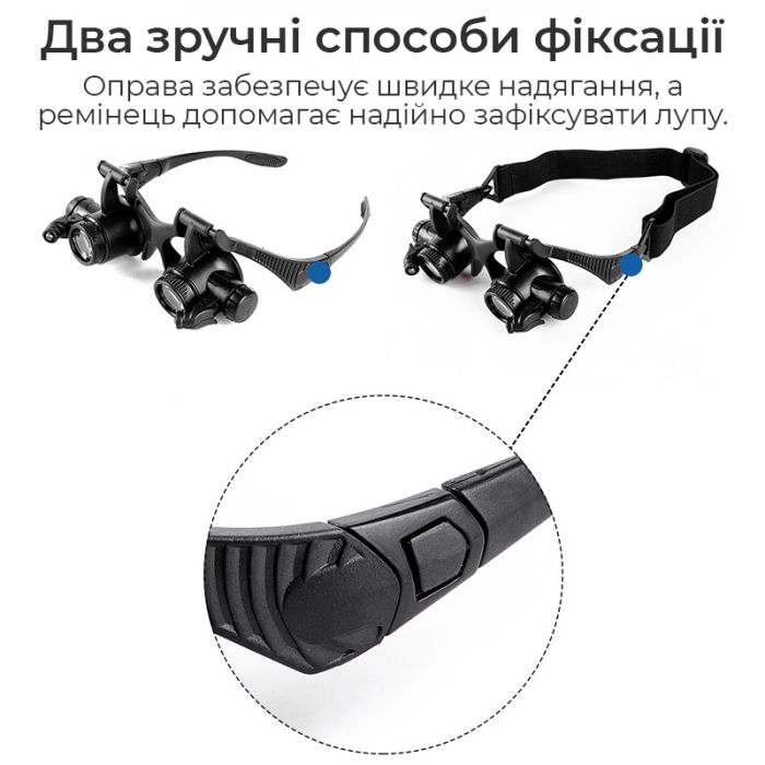 Лупа окуляри бінокулярні Magnifier 9892G з LED підсвіткою / бокси для лінз / збільшення 10X 15X 20X 25X