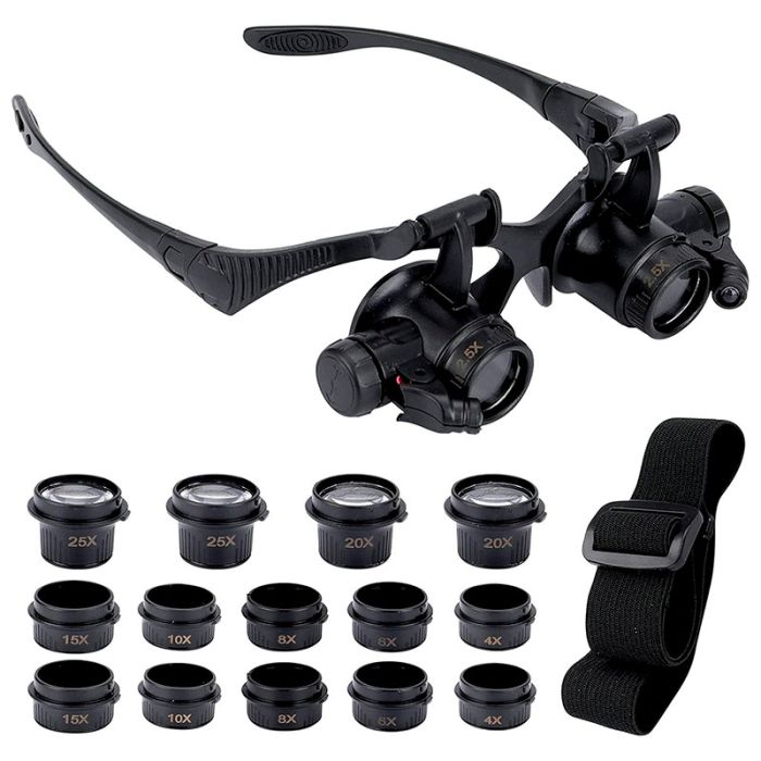 Лупа окуляри бінокулярні Magnifier 9892G8KX з LED підсвіткою / 8 пар лінз 2.5X - 25X