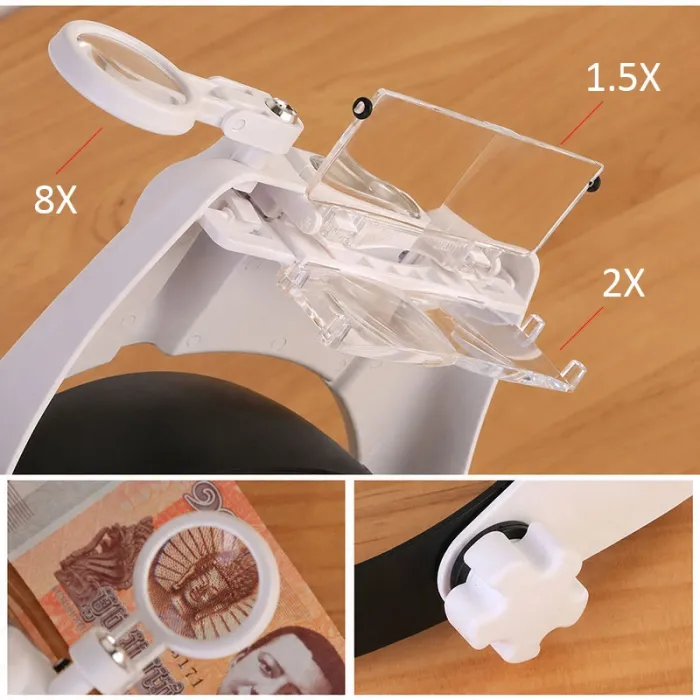 Лупа окуляри бінокулярні Magnifier 81000-S з LED підсвіткою / збільшення 1.2X 2X 8X