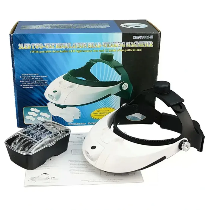 Лупа окуляри бінокулярні Magnifier 81001-H з LED підсвіткою / збільшення 1X 1.5X 2X 2.5X 3.5X