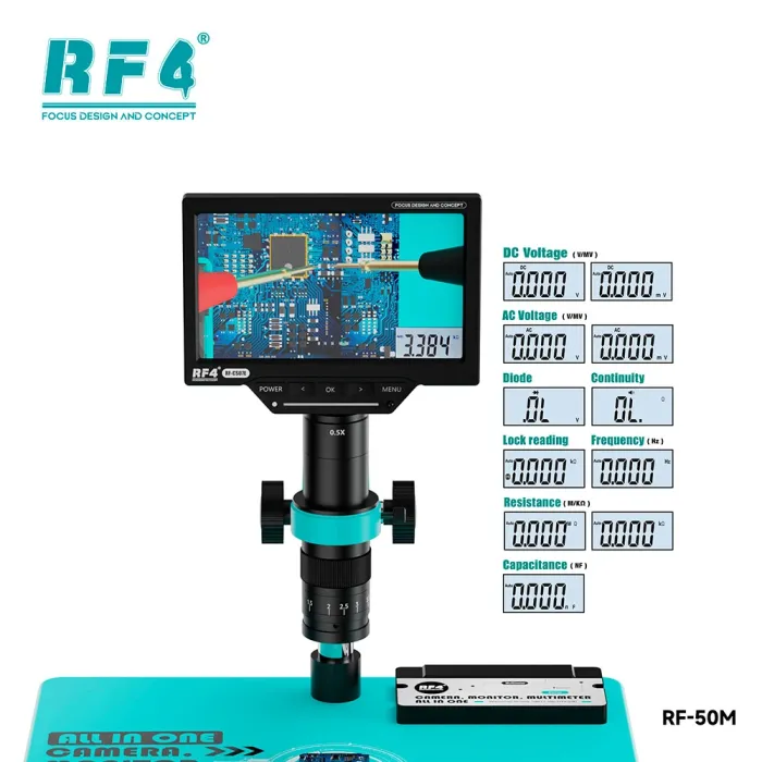Мікроскоп цифровий з мультиметром RF4 RF-50M / монітор HD 7" / кратність 7X-45X / HDMI / пульт / підсвітка