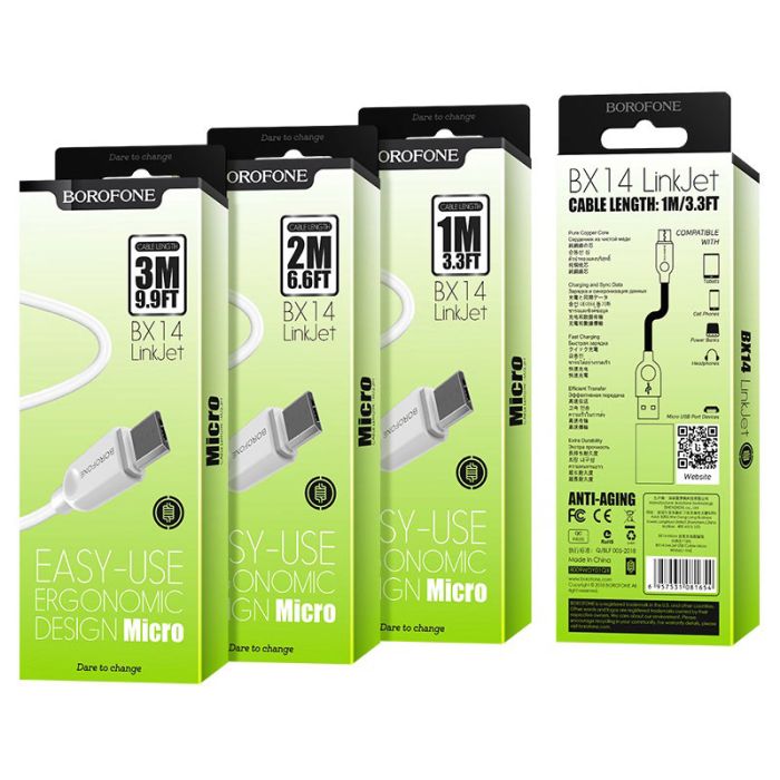 USB кабель Borofone BX14 Micro 2.4A 2m білий