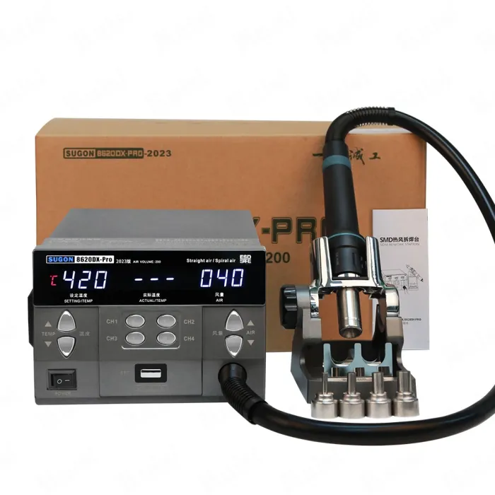 Термовоздушная паяльная станция SUGON 8620DX Pro фен / 100-500°С / 4 канала памяти / 4 насадки / 1300 Вт