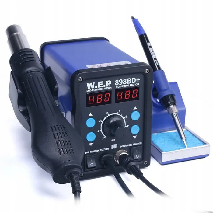 Паяльная станция WEP-898BD+ 2 в 1 фен / паяльник / цифровая индикация / турбинная / 3 насадки / 750 Вт