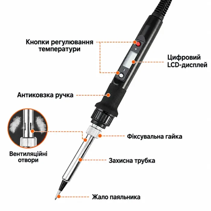 Паяльник A-096 / Жало 900M / LCD екран / кнопкове регулювання / 180 - 480 ° C / 220В 80Вт