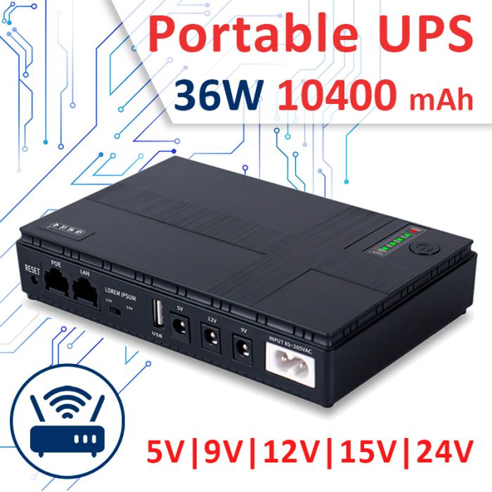 Источник бесперебойного питания для роутера DC1036P (36 Вт, 10400 mah) Black