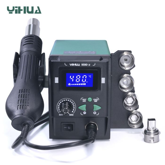 Термоповітряна паяльна станція YIHUA 959D II термофен / 100-480°С / 120 л/хв / 5 насадок / 700 Вт