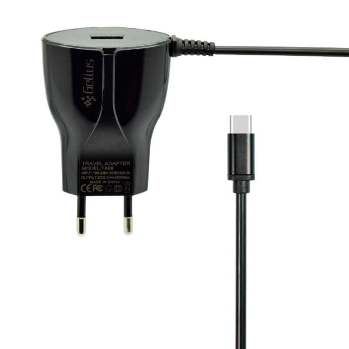 Сетевое зарядное устройство Gelius Ultra Edition USB + Type-C 2A Black 1.2m