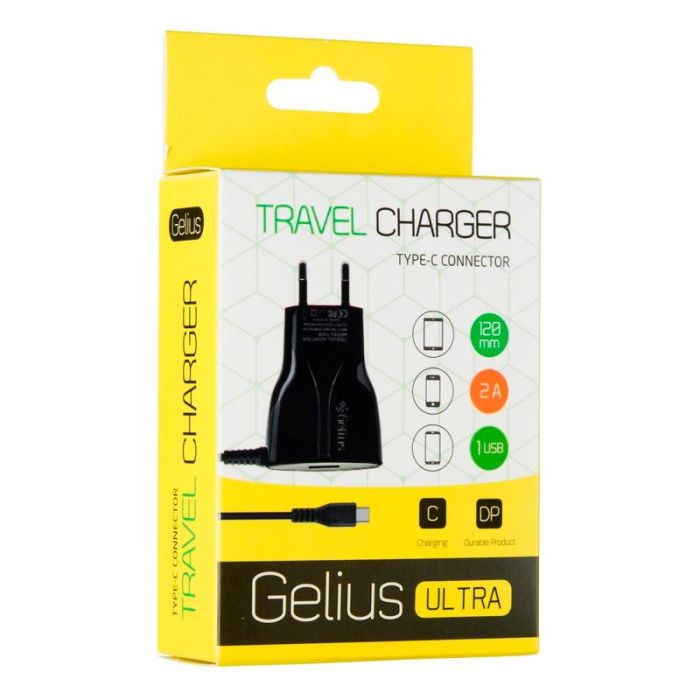 Сетевое зарядное устройство Gelius Ultra Edition USB + Type-C 2A Black 1.2m