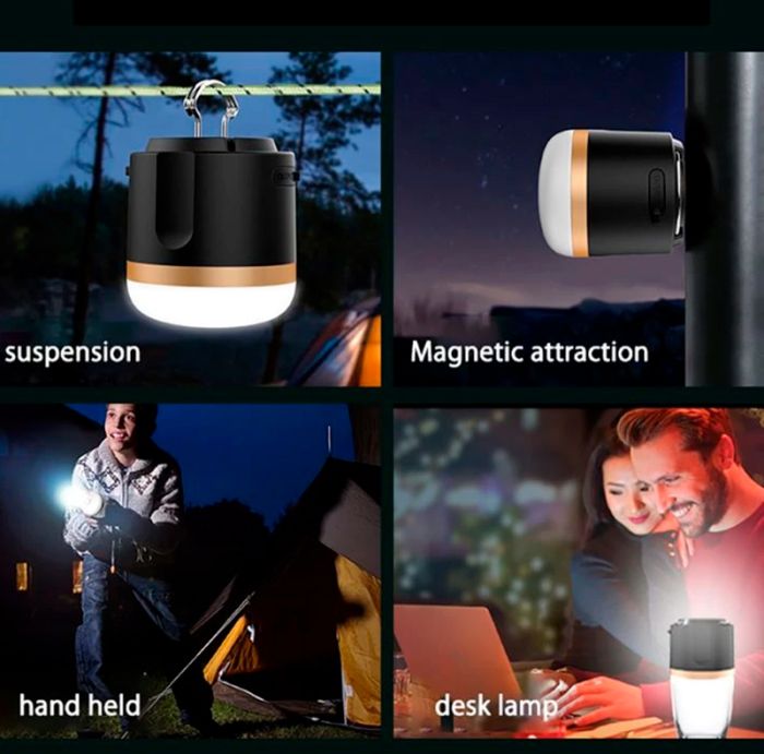 Фонарь ручной кемпинговый Portable Light ,5 режимов, Powerbank 7200mAh, магнит, IP65 Черный