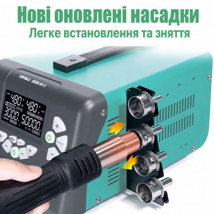 Паяльная станция 3 в 1 YIHUA 853D 5A II / термофен, паяльник, блок питания / 970 Вт / 480°C / 30V / 5A