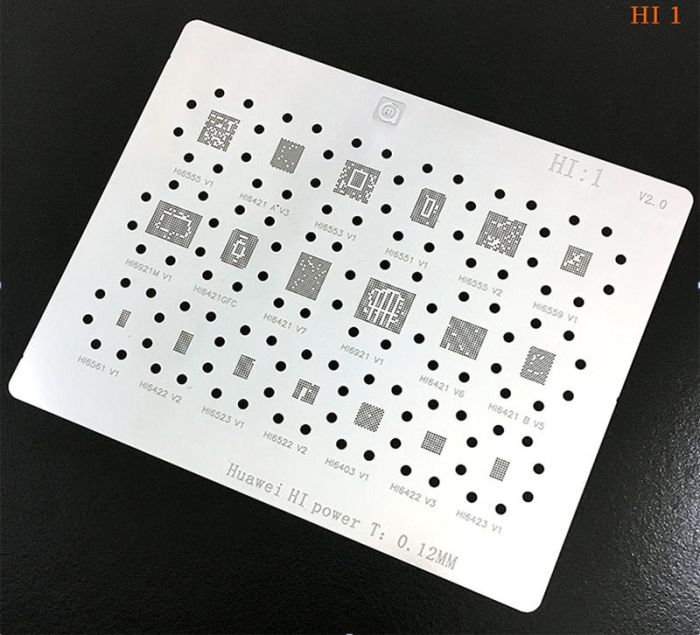 Трафарет BGA Amaoe HI:1 для Huawei (HI6555V1/HI6421 A V3/HI6553V1/HI6551V1/HI6555V2/HI6559V1/HI6921M V1/HI6421GFC/HI6421V7/HI6921V1/HI6421V6/HI6421 B V5/HI6561V1/HI6422V2/HI6523V1/HI6522V2/HI6403V1/HI6422V3/HI6423V1) (0.12 mm)