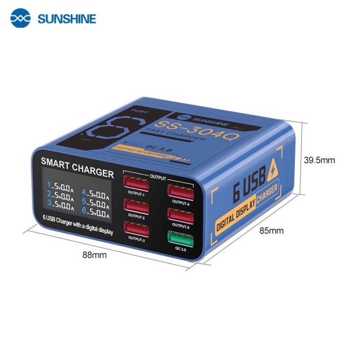 Быстрое зарядное устройство Sunshine SS-304Q 3.5A / 5xUSB / 1xUSB QC3.0 / 40W Blue