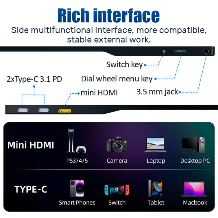 Монитор портативный 133UC / 13.3'' / IPS / 3840x2160 4K / Type-C / HDMI / jack 3.5 мм / второй экран