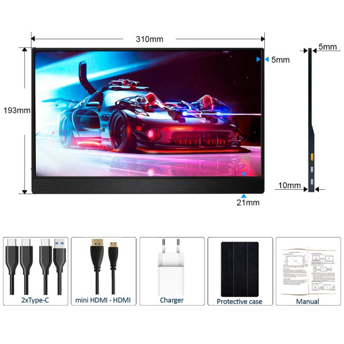 Монитор портативный 133UC / 13.3'' / IPS / 3840x2160 4K / Type-C / HDMI / jack 3.5 мм / второй экран