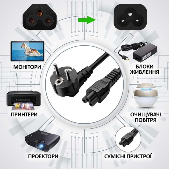 Кабель питания Schuko PC-186 CEE 7/7 - IEC C5 для ноутбука / 0.75мм / 1.5м