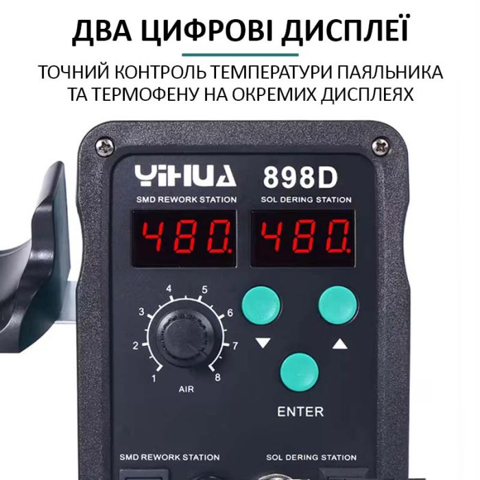 Паяльная станция YIHUA 898D 2 в 1 фен / паяльник / цифровая индикация / турбинная / 700 Вт