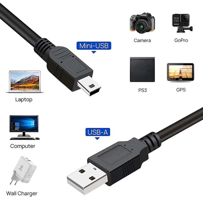 Кабель USB 2.0 - mini USB (AM/Mini 5 pin) Чорний 1м