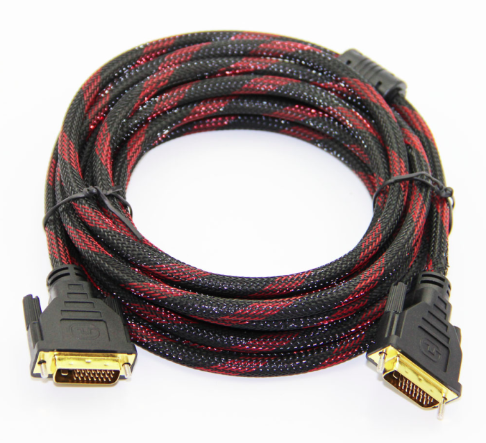 Кабель Merlion Dvi-Dvi 1.5m, 2 ферита, оплетка, Black/Red, 24/24pin, (Пакет)