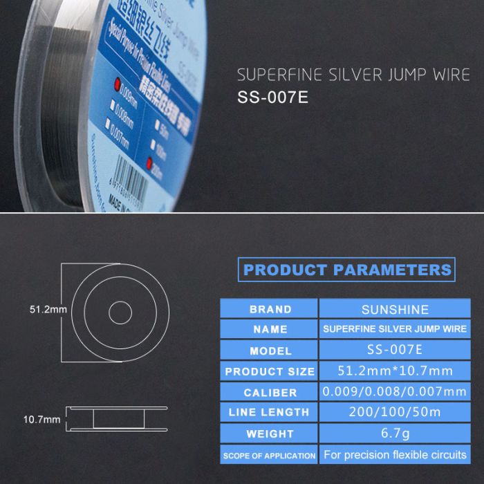 Проволока, нить для монтажа перемычек SUNSHINE SS-007E серебряная / 0.009 mm / 200 m