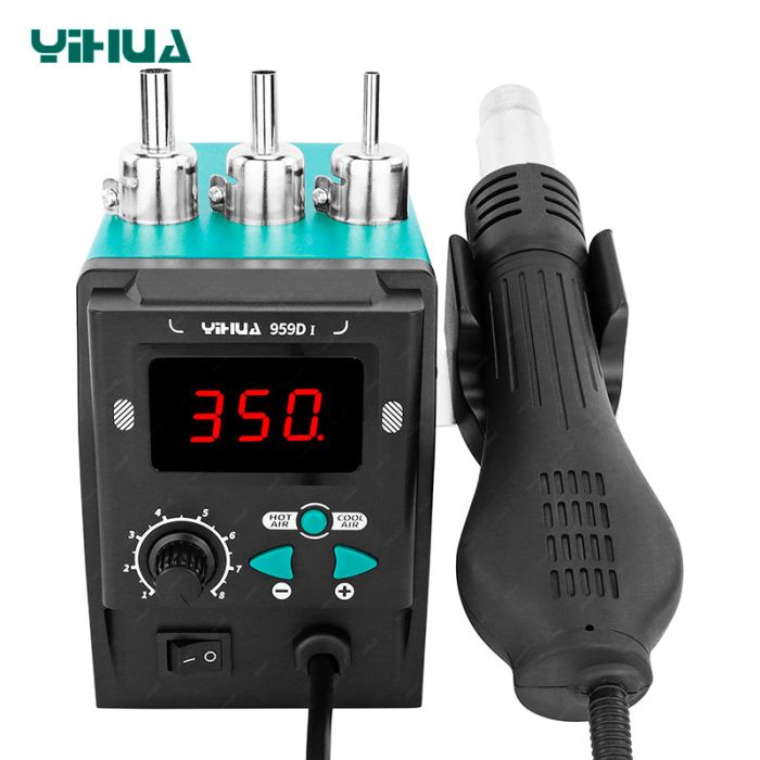 Термоповітряна паяльна станція YIHUA 959D-I термофен / 100-480°С / 120 л/хв / 3 насадки / 700 Вт