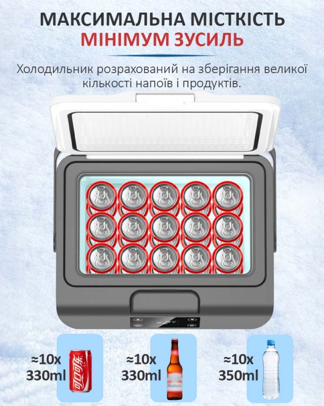 Автомобильный переносной мини холодильник Aoqun BY-15BS / 8.2 л / Охлаждение / Нагрев / 12V / 24V / 220V