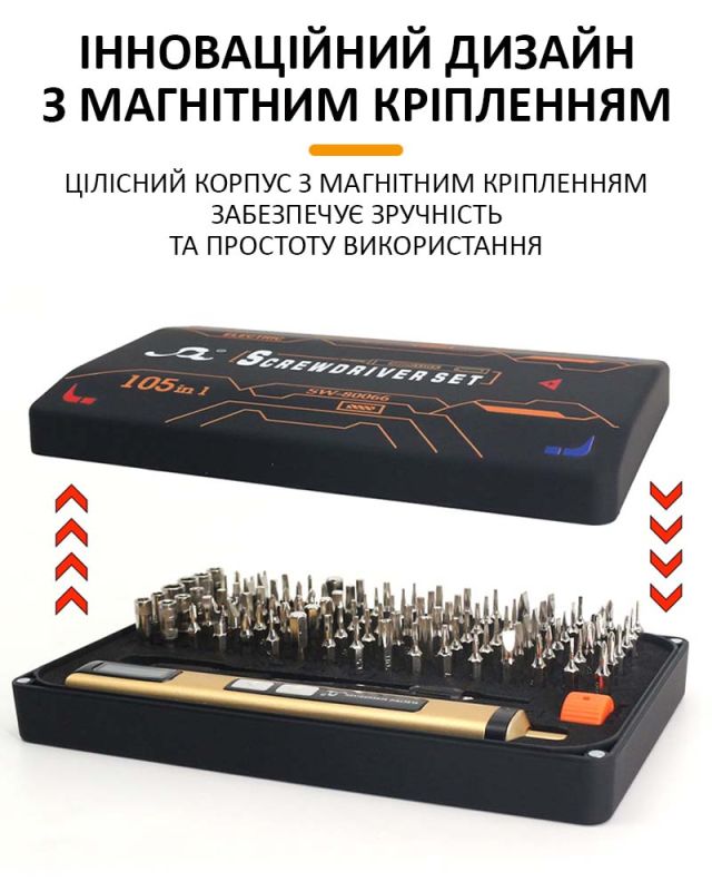 Викрутка акумуляторна SW-80066 / набір 110 в 1 / для точних робіт / Type-C / 350 mAh / в кейсі