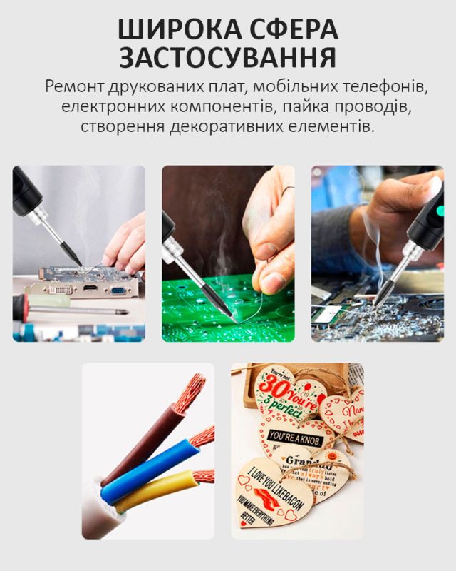 Портативный паяльник PS-5134 / 180-450°C / жало / губка / подставка / 5В USB Type-C / 15Вт Blue
