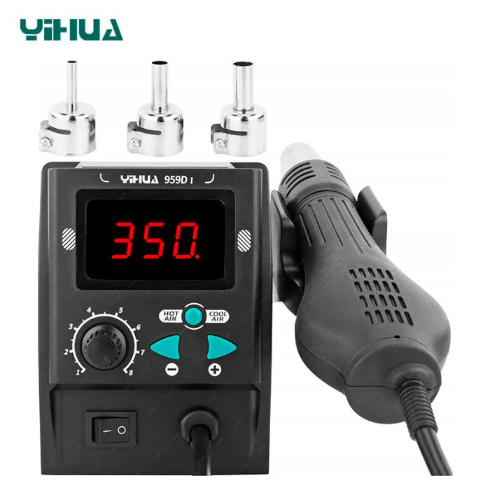 Термоповітряна паяльна станція YIHUA 959D-I термофен / 100-480°С / 120 л/хв / 3 насадки / 700 Вт