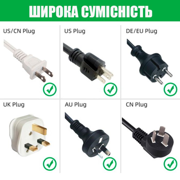 Переходник на евророзетку всех стран (UK, US, CN, AU, EU) с заземлением 16А Белый