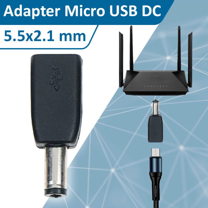 Адаптер MicroUSB DC 5.5 x 2.1 мм для питания роутера