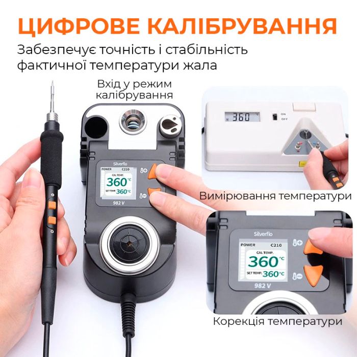Паяльна станція Silverflo 982 V / прецизійний паяльник C210 / 90-450°C / 40 Вт Black