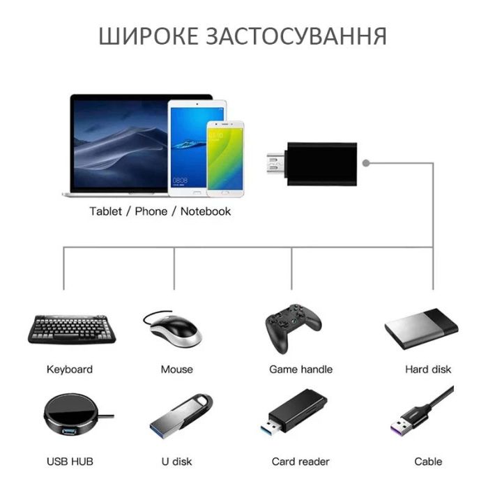 OTG перехідник Micro-USB - USB 3.0 адаптер Сірий