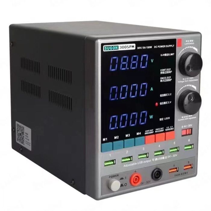 Блок живлення Sugon 3005PM 30V 5A, трансформаторний, з цифровою індикацією (V/A/W), USB, 4 канали пам'яті