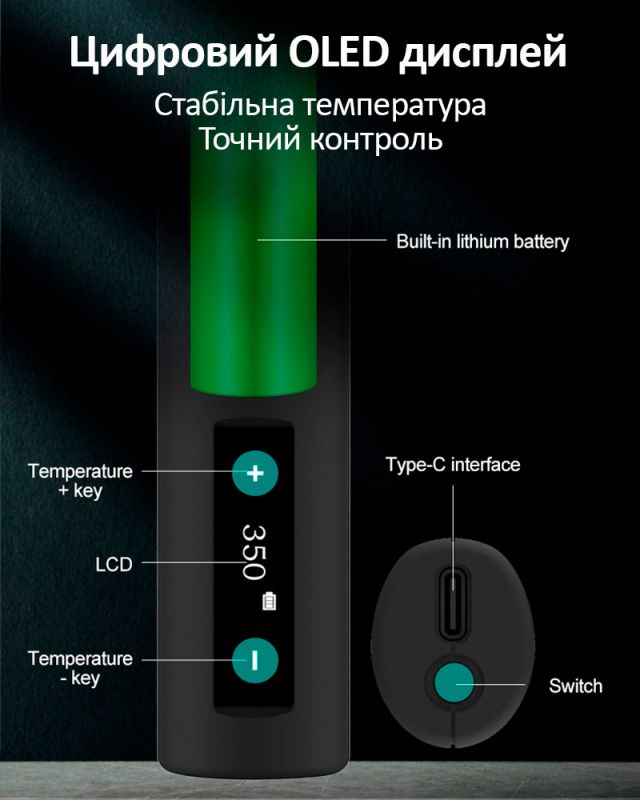 Прецизійний портативний паяльник Quick TS1 / 100-420°C / OLED / 2600 mAh / Type-C / 10W