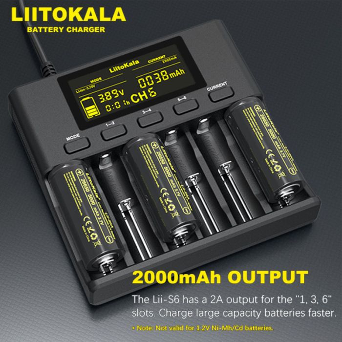 Зарядное устройство тестер LiitoKala Lii-S6 для аккумуляторов 18650/21700/26650/АА/ААА/Li-Ion/LiFePO4/NiMH