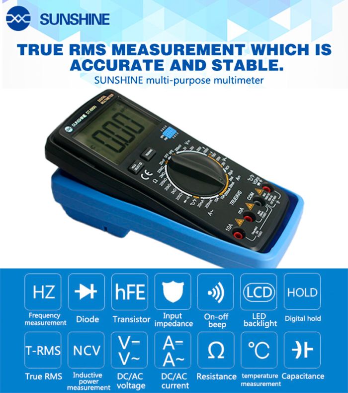 Мультиметр цифровий Sunshine DT-890N / автовимикання / True RMS