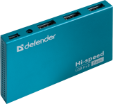 Концентратор USB 2.0 Defender Septima Slim, Cyan, 7xUSB 2.0, зовнішній БП (83505)