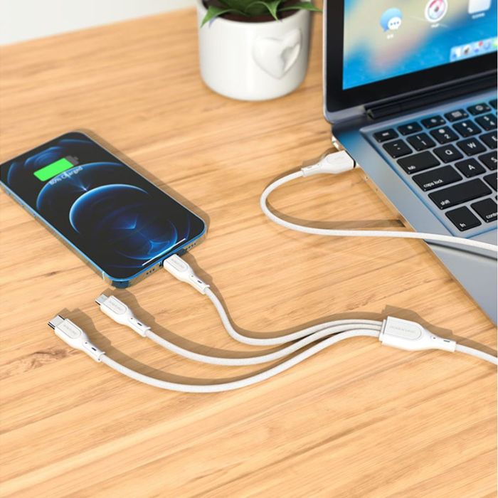 USB кабель Borofone BX66 3 в 1 Lightning/ Micro-USB/ Type-C 2A 1m білий
