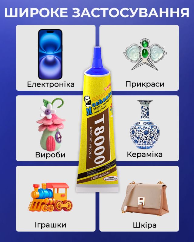 Клей силиконовый Mechanic T8000 / универсальный герметик для ремонта с дозатором / прозрачный 110 ml