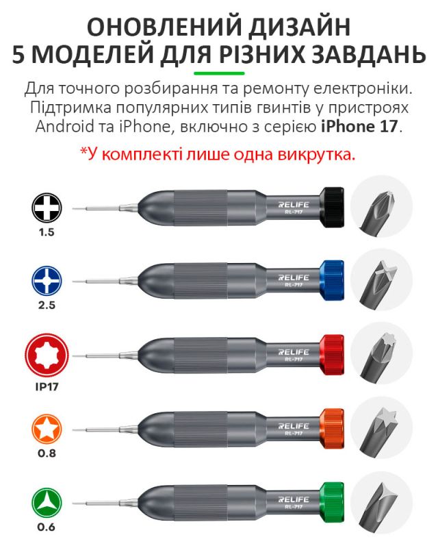 Викрутка прецизійна RELIFE RL-717 / сталь S2 / для ремонту iPhone 17 / IP17