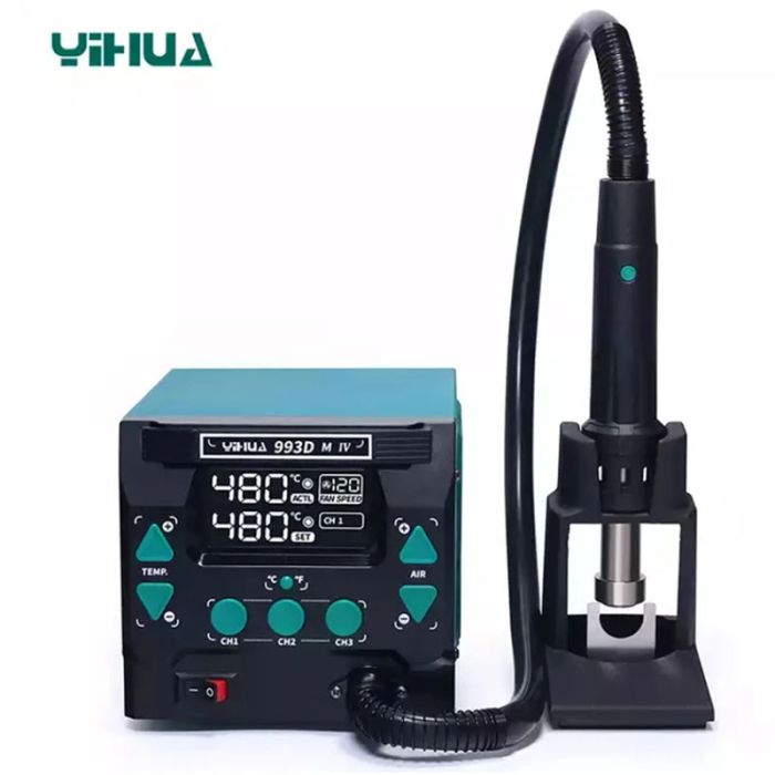 Термовоздушная паяльная станция YIHUA 993DM-IV фен / 1000 Вт / 100-500°С / 120 л/мин / сменные насадки