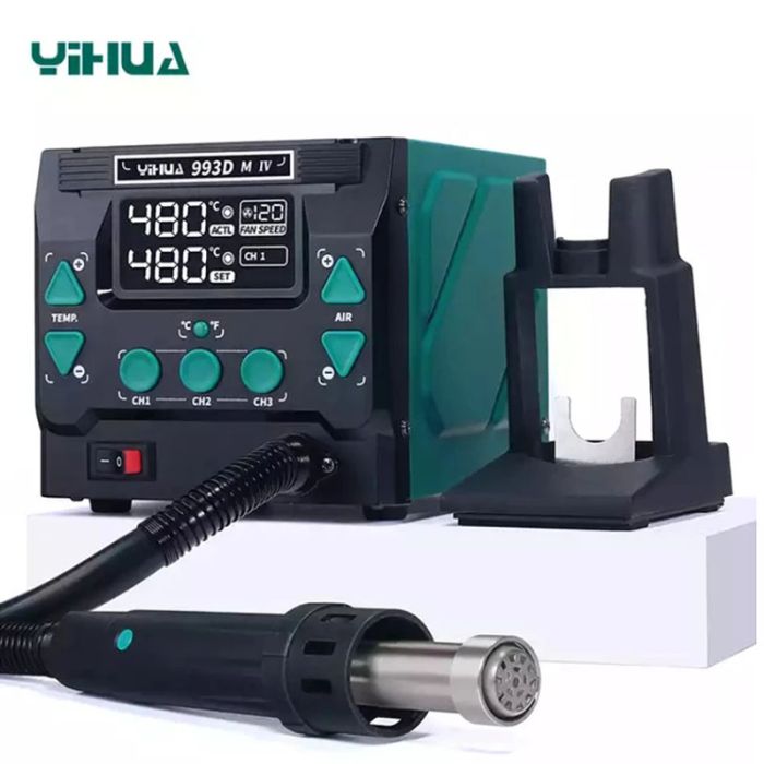 Термовоздушная паяльная станция YIHUA 993DM-IV фен / 1000 Вт / 100-500°С / 120 л/мин / сменные насадки