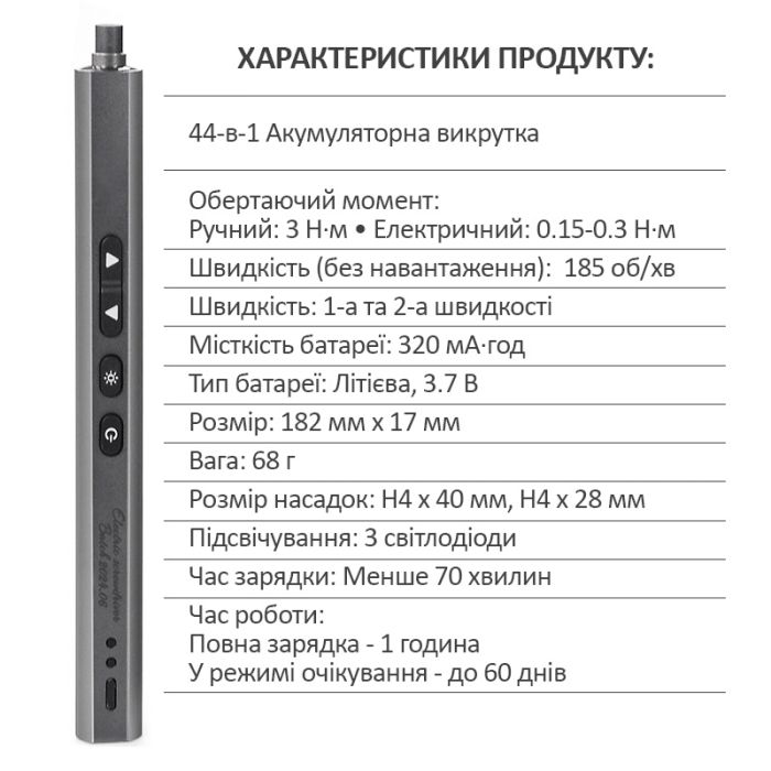 Аккумуляторная отвертка TELIJIA TE-1803 / 44 В 1 / для точных работ / подсветка / 320 мАч / Type-C